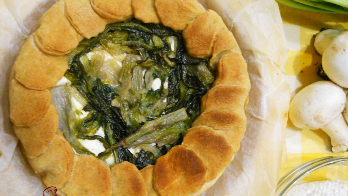 pizza con cicorie, ricotta e funghi